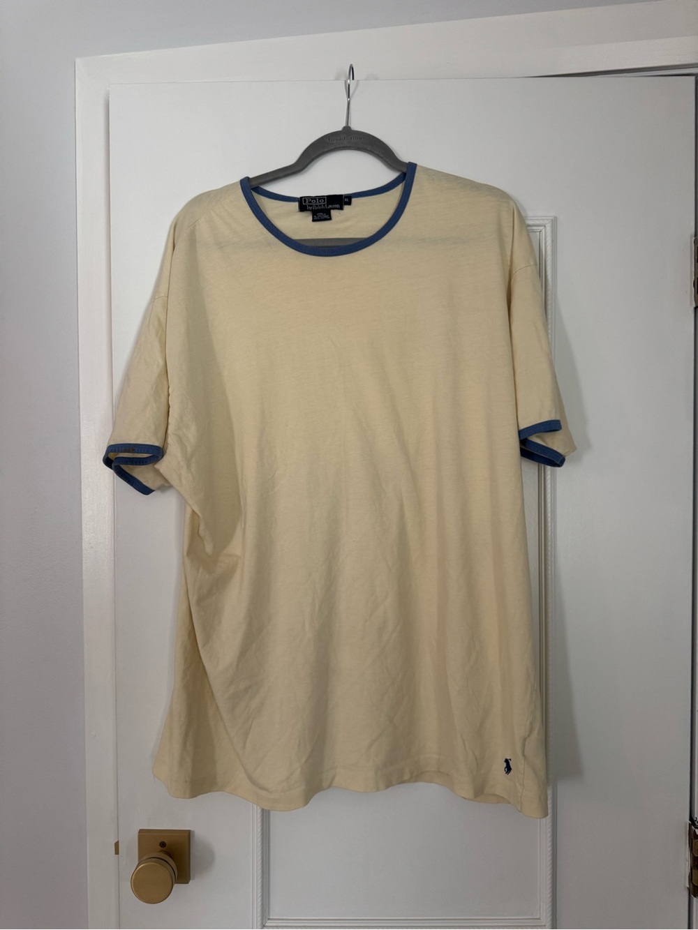 Ralph Lauren Cream Short-Sleeve Ringer Tee with Blue Trim